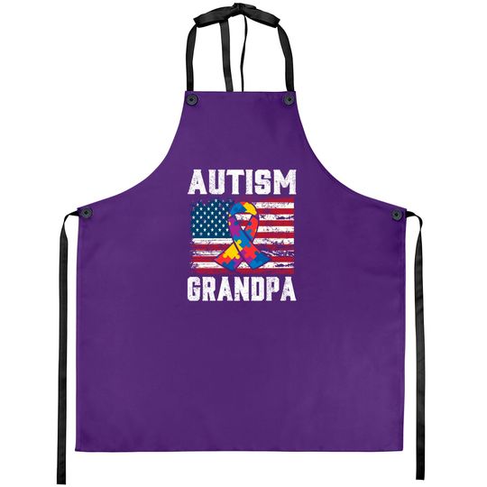 Autism Grandpa American Flag - Autism Awareness - Aprons