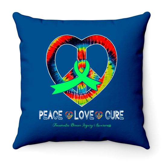 Peace Love Cure Traumatic Brain Injury Awareness Ribbon Gift - Support Traumatic Brain Injury Survivor - Throw Pillows