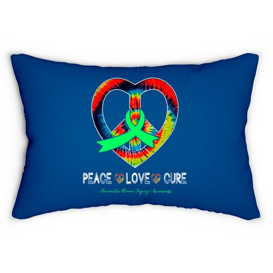 Peace Love Cure Traumatic Brain Injury Awareness Ribbon Gift - Support Traumatic Brain Injury Survivor - Lumbar Pillows