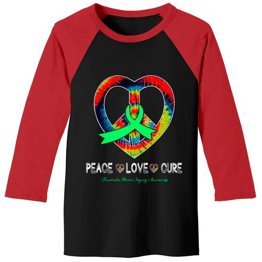 Peace Love Cure Traumatic Brain Injury Awareness Ribbon Gift - Support Traumatic Brain Injury Survivor - Baseball Tees