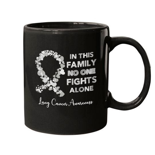 In This Family No One Fight Alone Lung Cancer Awareness Pearl Ribbon Warrior - Lung Cancer Awareness - Mugs