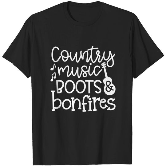 Country Music Boots and Bonfires Guitar Cute - Country Music Sayings - T-Shirt