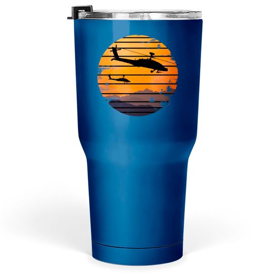 Desert Sunrise AH-64 Apache Attack Helicopter Vintage Retro Design - Ah 64 Apache Helicopter - Tumblers 30 oz