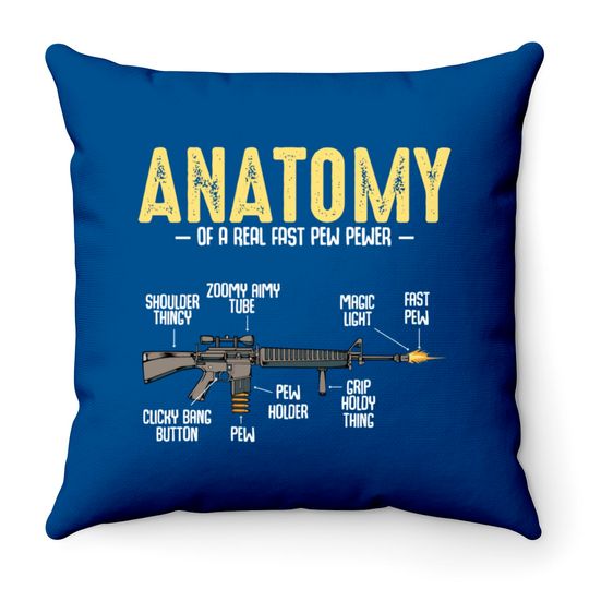 Anatomy Of A Real Fast Pew Pewer Rifle Long-Barrel Throw Pillows