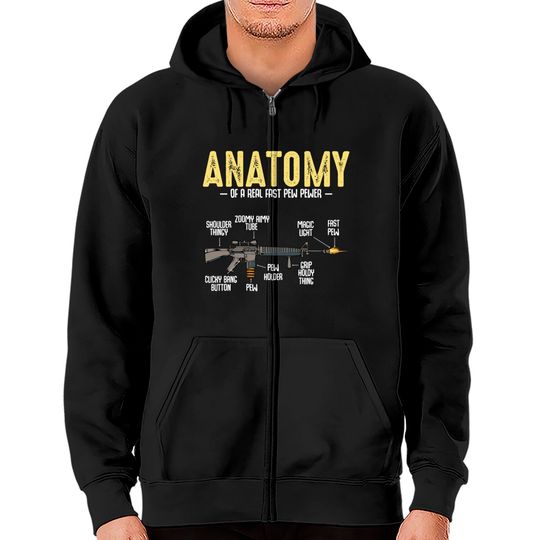 Anatomy Of A Real Fast Pew Pewer Rifle Long-Barrel Zip Hoodies