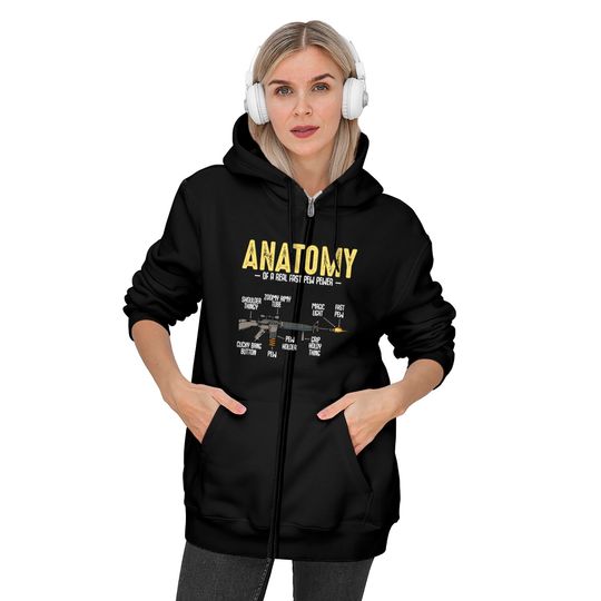 Anatomy Of A Real Fast Pew Pewer Rifle Long-Barrel Zip Hoodies