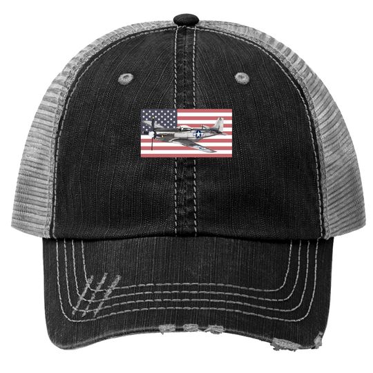 P-51 Mustang USAF USAAF WW2 WWII Fighter Plane Aircraft - P 51 Mustang - Trucker Hats