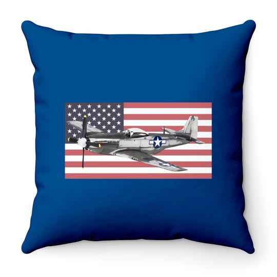 P-51 Mustang USAF USAAF WW2 WWII Fighter Plane Aircraft - P 51 Mustang - Throw Pillows