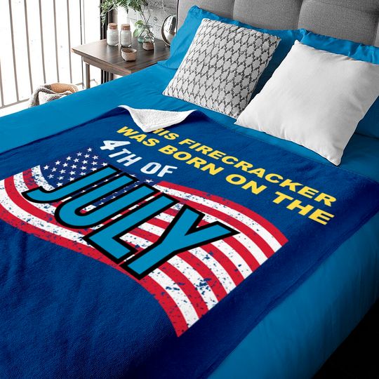 USA Flag This Firecracker Born on the 4th of July Birthday Baby Blankets