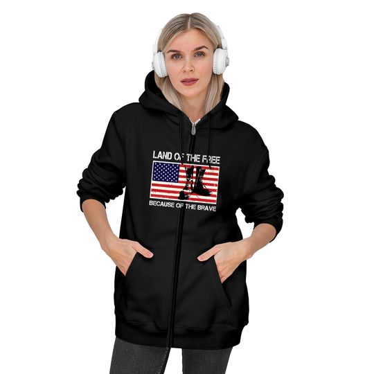 Land of the Free Because of the Brave USA Flag Tee Zip Hoodies