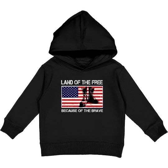 Land of the Free Because of the Brave USA Flag Tee Kids Pullover Hoodies