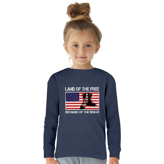 Land of the Free Because of the Brave USA Flag Tee  Kids Long Sleeve T-Shirts