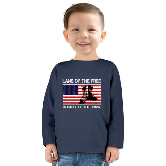 Land of the Free Because of the Brave USA Flag Tee  Kids Long Sleeve T-Shirts