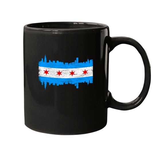 Chicago City Flag Skyline Vintage Retro - Chicago City Flag - Mugs