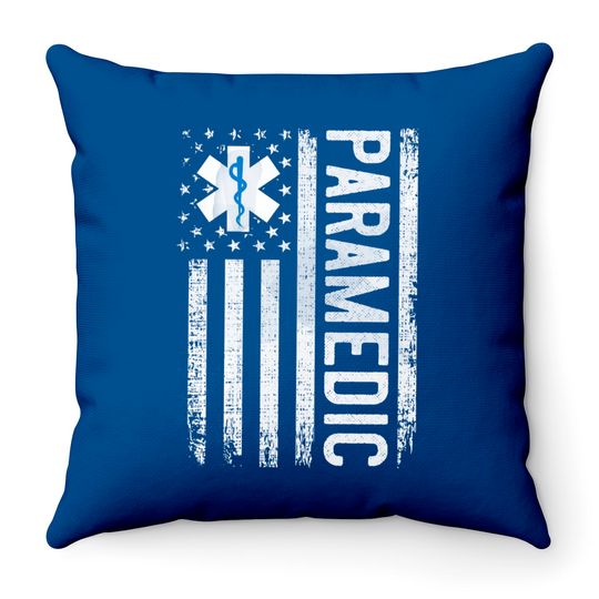 Paramedic Throw Pillows, American Flag Paramedic Gift, EMT Throw Pillows