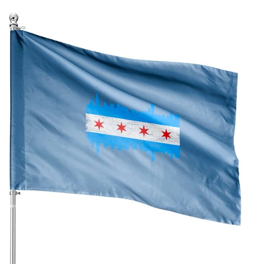 Chicago City Flag Skyline Vintage Retro - Chicago City Flag - House Flags