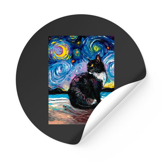 Black Tuxedo Cat Night 2 - Cat - Stickers