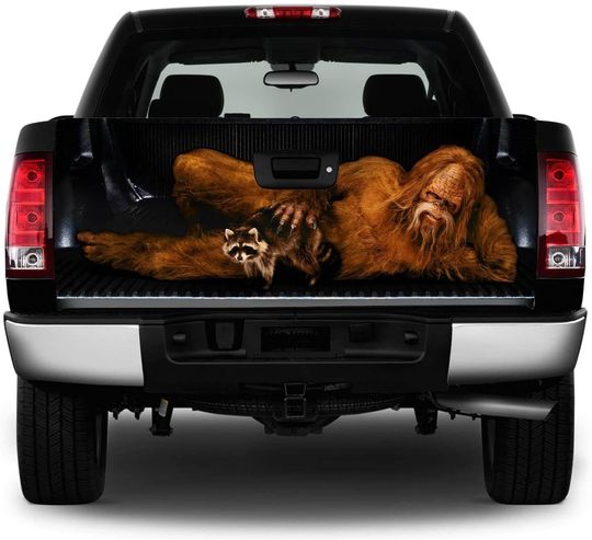 Bigfoot and Raccoon Tailgate Wrap, Humour Truck Decal