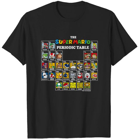 Mario T-Shirt Super Mario Periodic Table Of Characters Graphic