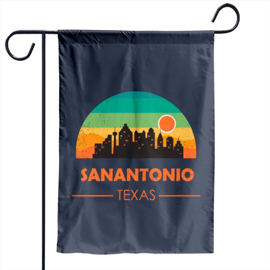 Vintage San Antonio City Skyline Retro Sunset Garden Flags