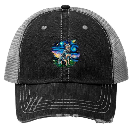 Blue Heeler Night with border - Blue Heeler - Trucker Hats