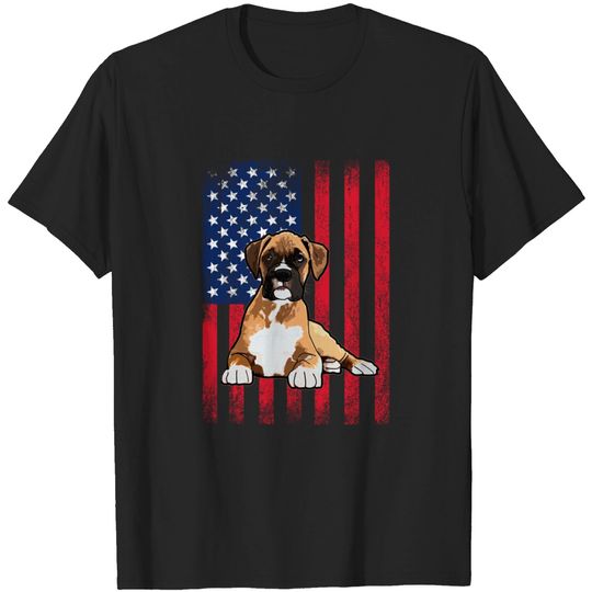 Boxer Dog - Boxer Dog USA Flag - Boxer Dog - T-Shirt