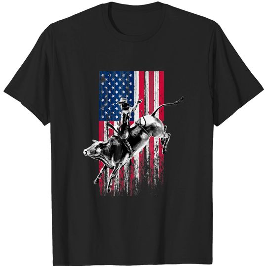 Rodeo Bull Rider Patriotic American Flag Cowboys T-shirt
