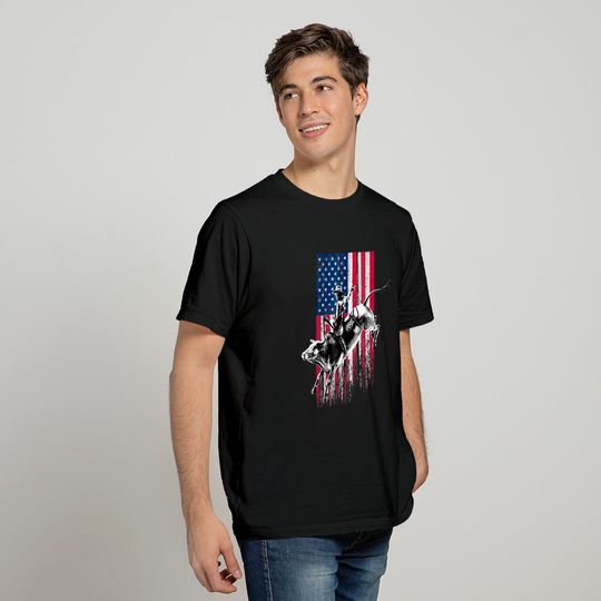 Rodeo Bull Rider Patriotic American Flag Cowboys T-shirt