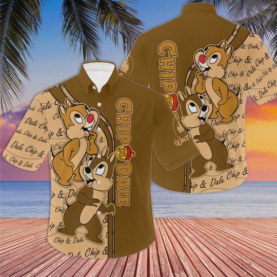 Chipmunks Chip & Dale Brown Stripes Disney Hawaiian Shirt