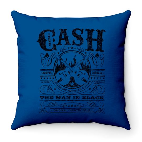 Johnny Cash Throw Pillow Vintage Cash The Man In Black ''Original Country Rock'' Throw Pillows