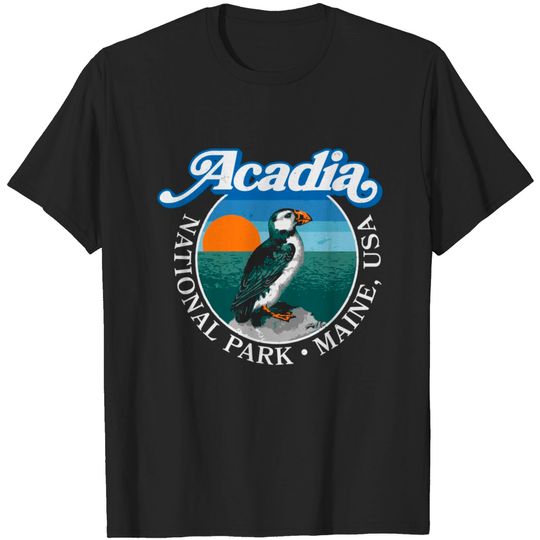 Retro Acadia National Park Vintage Maine Puffin T-shirt