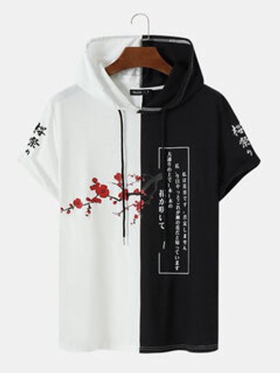 Japanese 3D Men's Short Sleeve Hoodie T-Shirt
