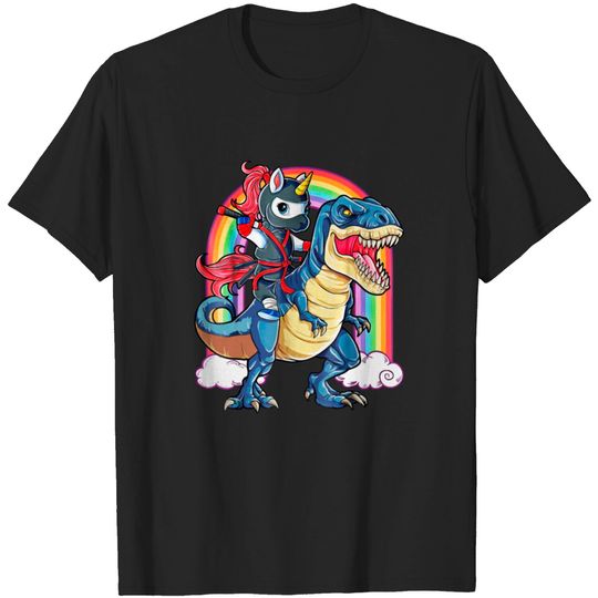 Ninja Unicorn Riding Dinosaur T rex Shirt T-shirt
