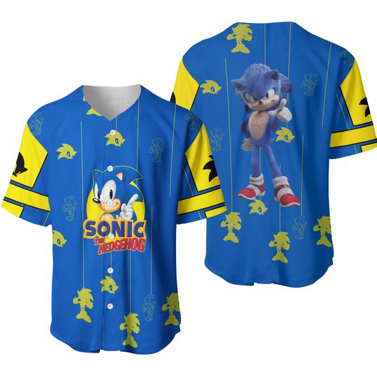 Sonic Hedgehog Blue Yellow Stripes Patterns Walt Disney Custom Baseball Jersey