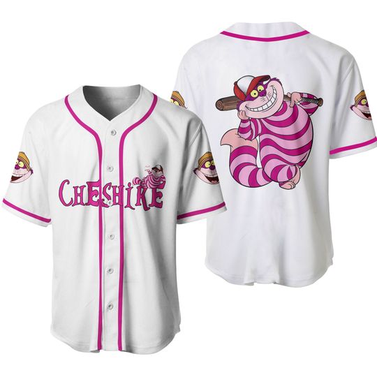 Chesire Cat Alice In Wonderland White Pink Disney Baseball Jersey Shirt