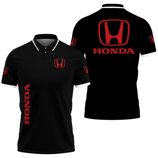 honda 3d black polo shirt fan racing car red logo custom