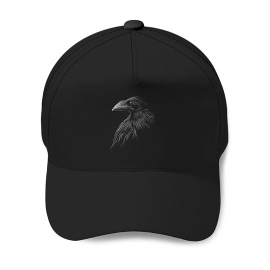 Mystical black raven illustration crow artwork Baseball Caps