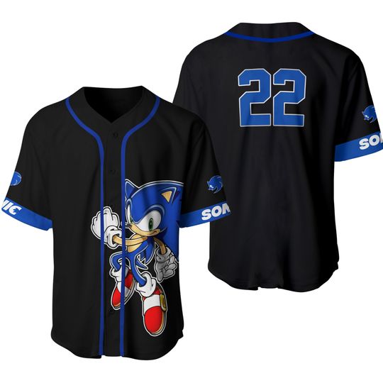 Giant Sonic Hedgehog Black Blue Baseball Jersey