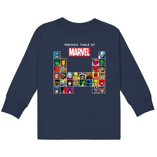 Marvel Periodic Table Of Heroes & Villains Retro Kids Long Sleeve T-Shirts Kids Long Sleeve T-Shirts