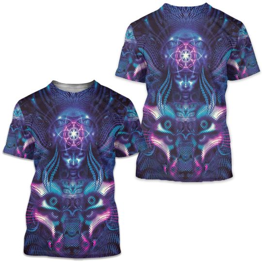 Psychedelic Violet Foxy Lady Goa UV Psy Trance Festival T shirt 3D