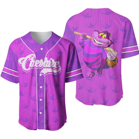Chesire Cat Purple White Patterns Disney Unisex Cartoon Custom Baseball Jersey