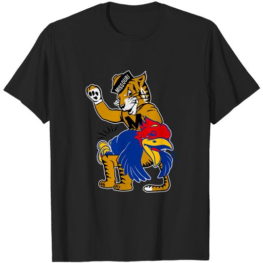Vintage Missouri Truman Mascot vs Rival KU Jayhawk - Missouri - T-Shirt