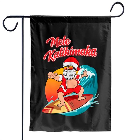 Christmas in July Hawaiian Santa Surfing Mele Kalikimaka Garden Flags
