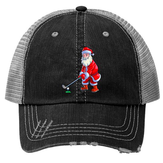 Golf Lover Christmas Golf Club Golfing Santa Claus Trucker Hats