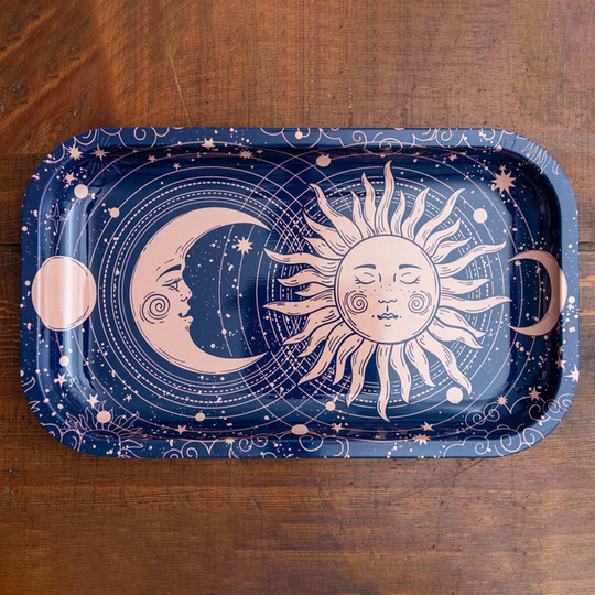 Sun And Moon Rolling Decorative Metal Tray - Storage & Use on the Couch, Kitchen, Coffee Table or Travel