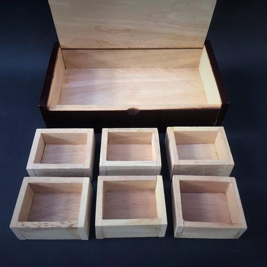 Vintage Wooden Spice Box Sri Lanka Six Compartments Hinged Lid