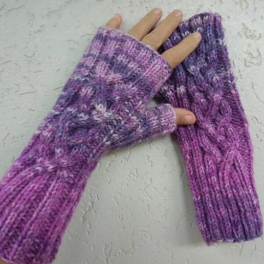 Wool Blend Celtic 4-Braid Cable Fingerless Gloves