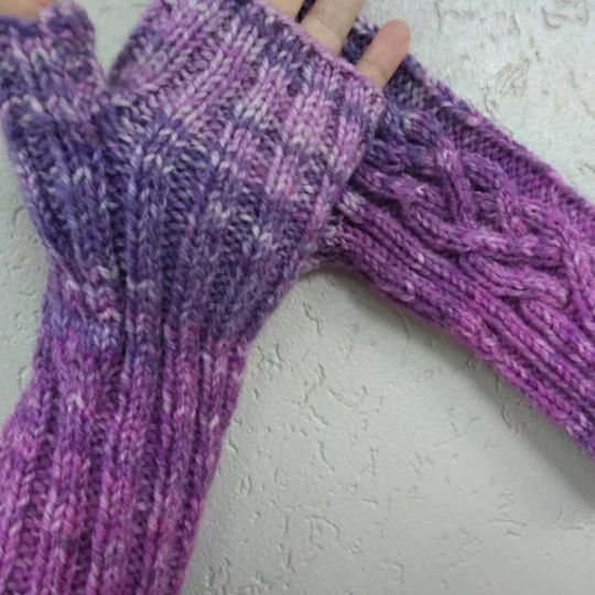 Wool Blend Celtic 4-Braid Cable Fingerless Gloves