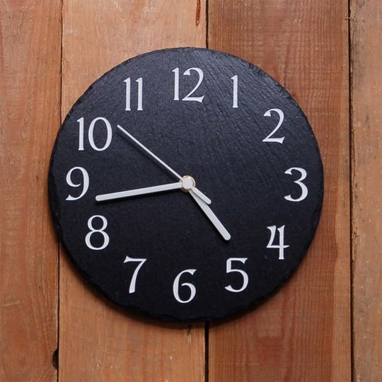 Modern Round Grey Rived Slate Clock, Decorative Wall Clock, Wall Art Clock, Oversized Wall Clock