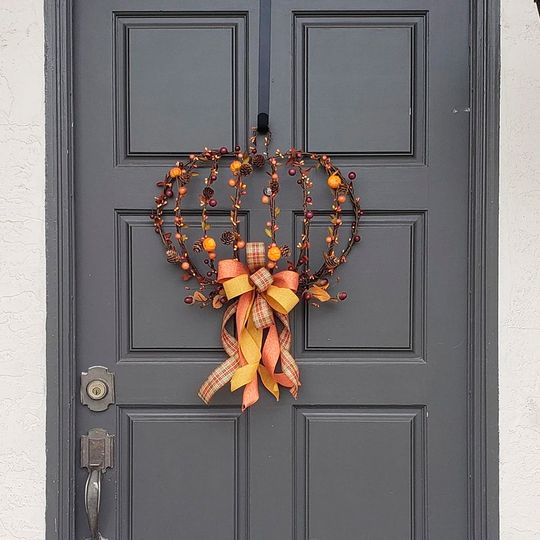 Pumpkin Wreath, Fall Wreath, Floral Wreath, Pumpkin door hanger